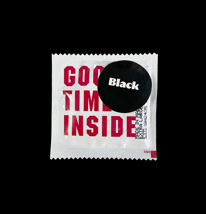 Singular black condom