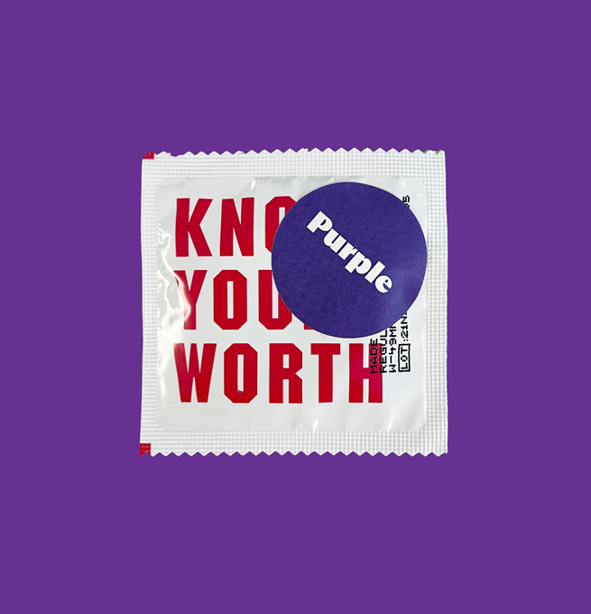 Singular purple condom