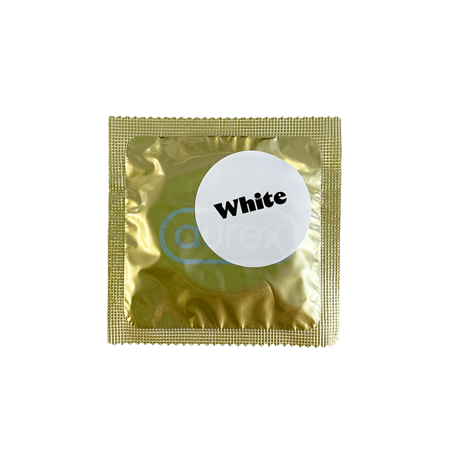 Singular white condom