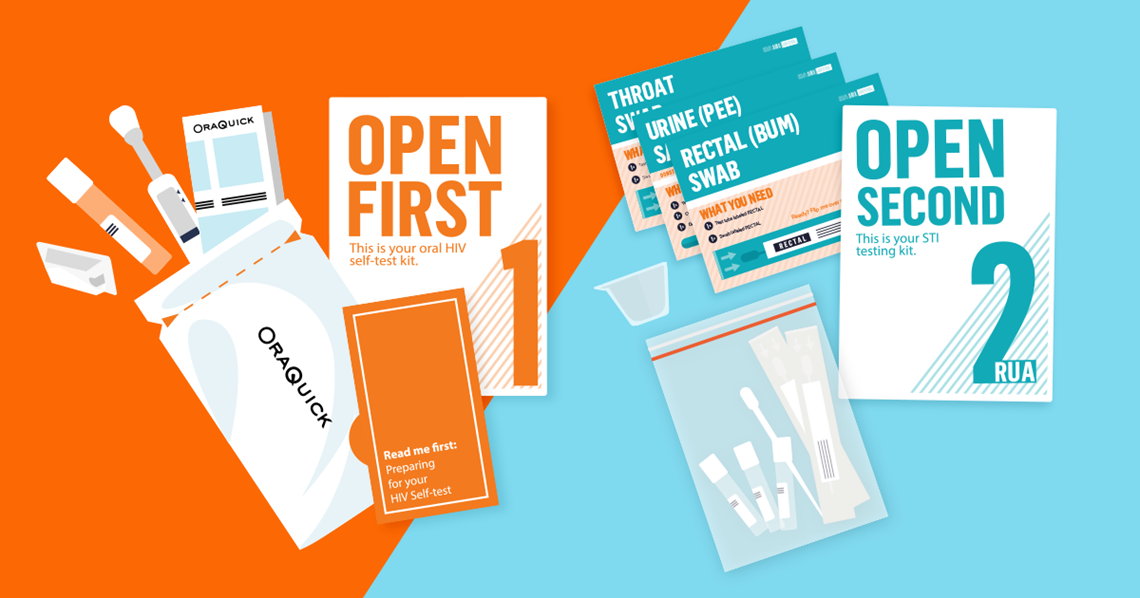 STI at home test pack, swabs, info pack