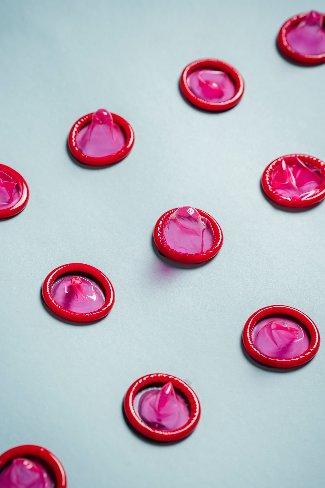 Pink condoms lined up