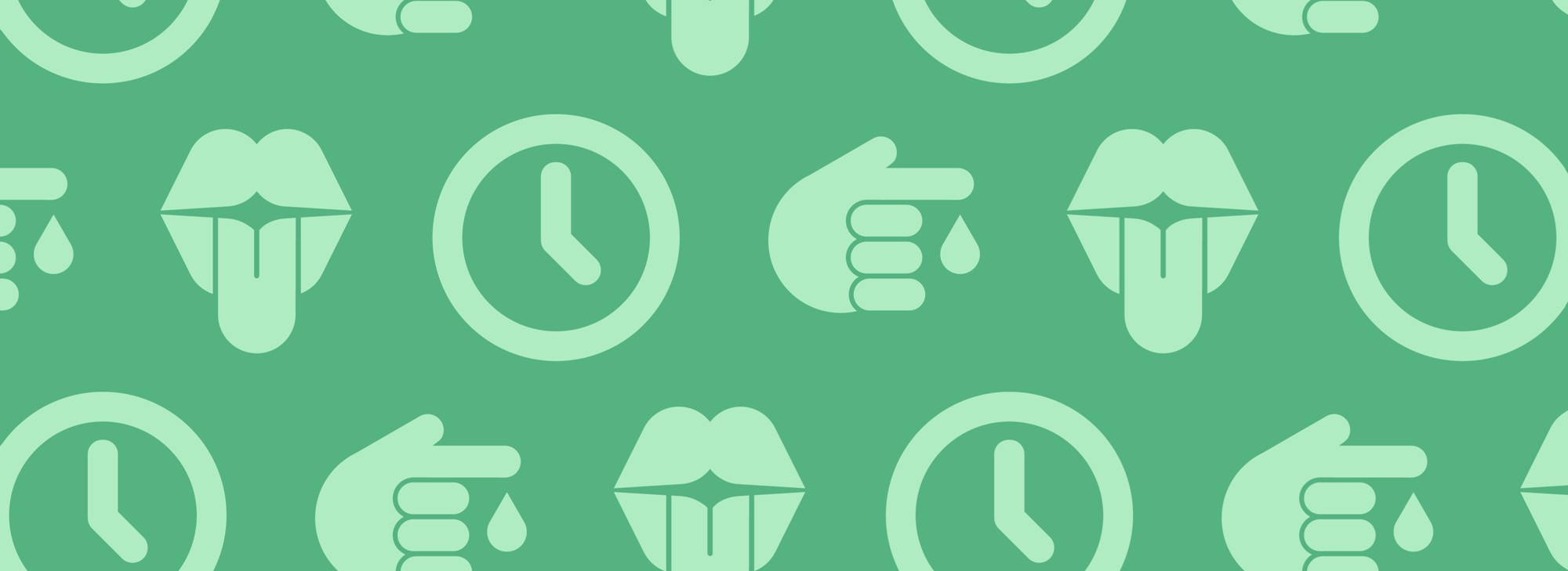 Mouth icons, hand with blood droplet icon, clock icon