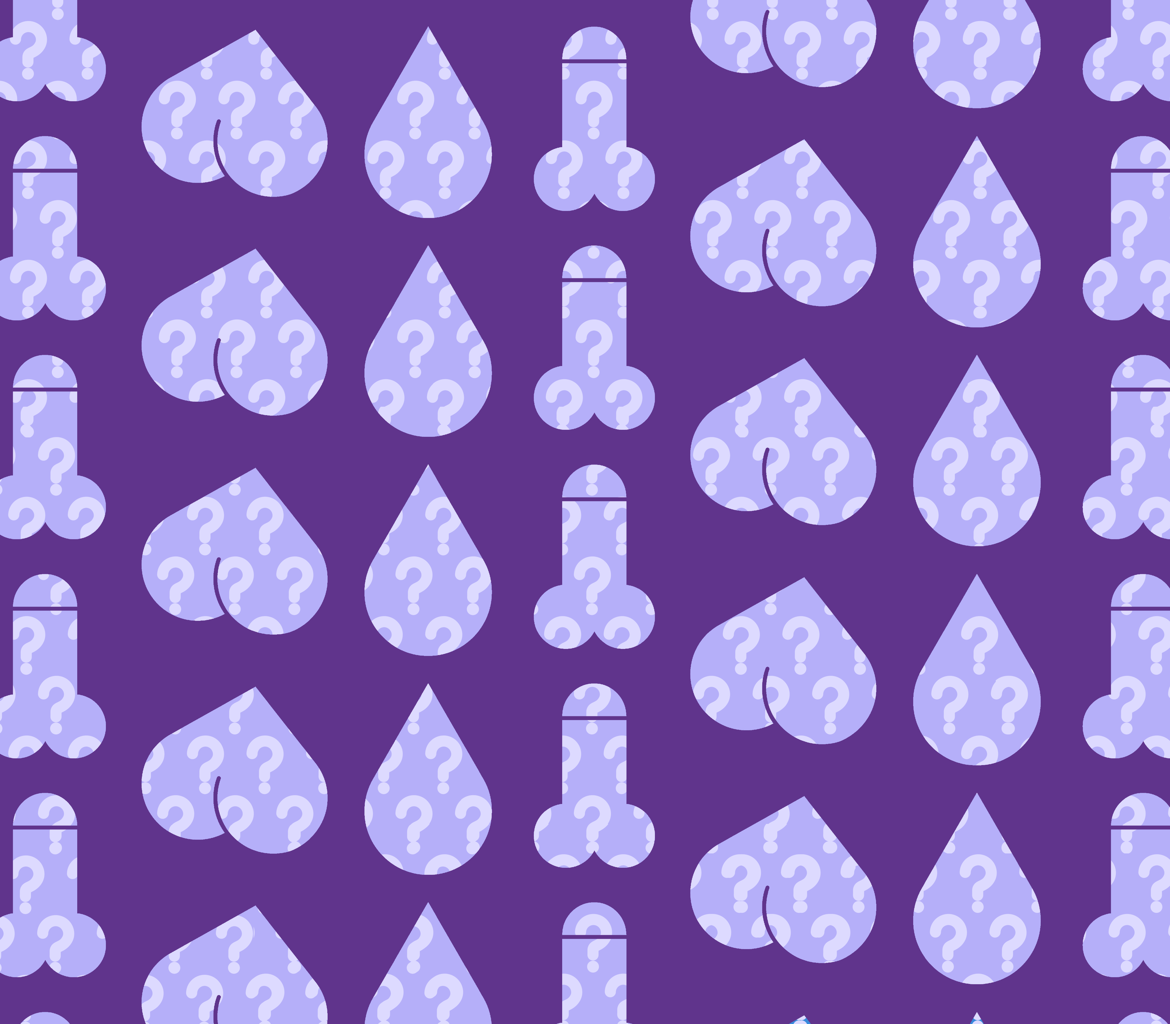 Penis, booty and droplet icons with question marks