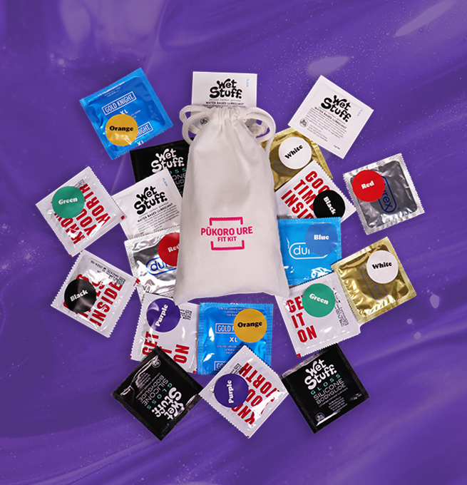 Fit Kit consisting of a selection of different sized condoms and lube