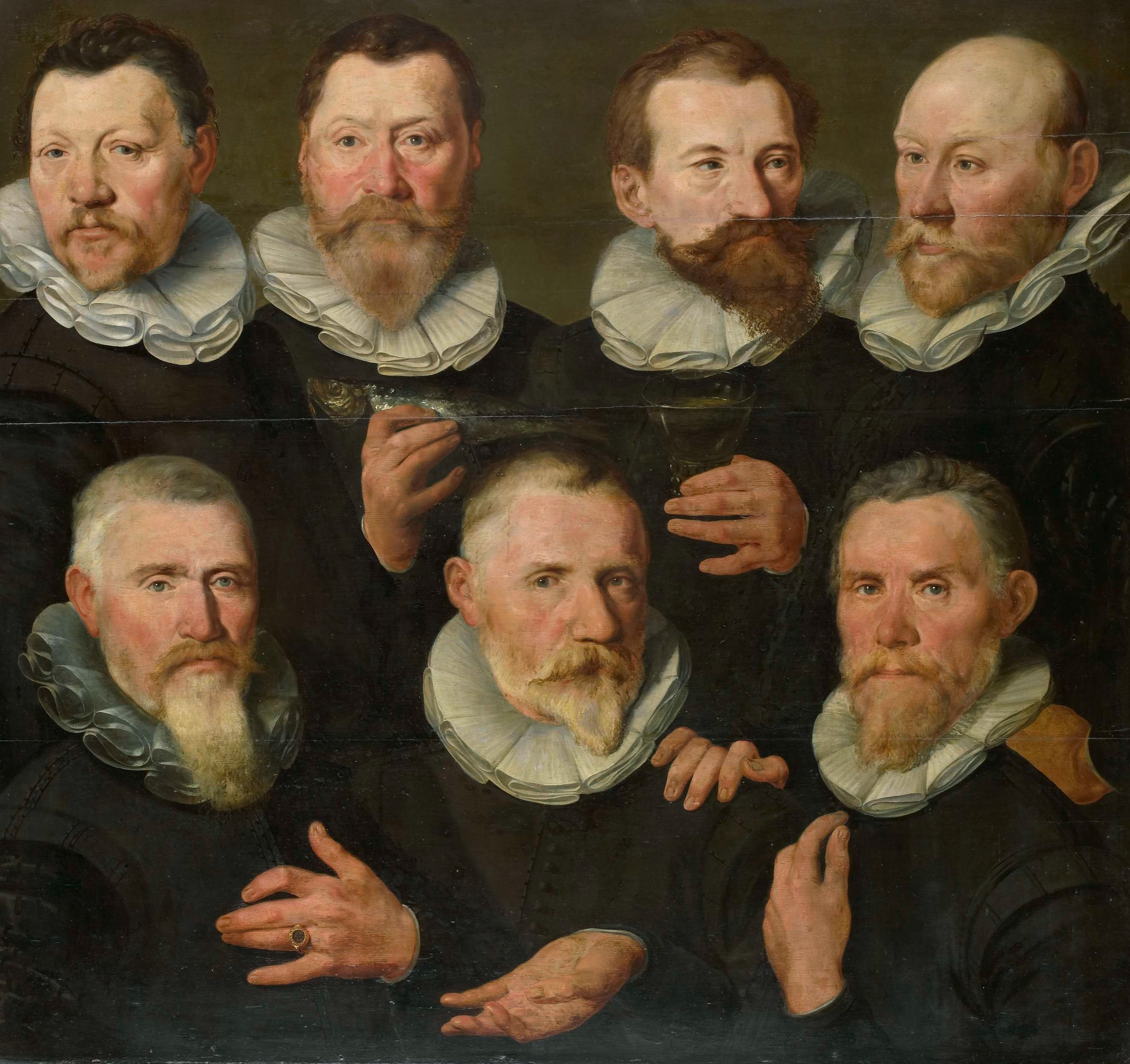 Seven old styled headshots men with goaties 