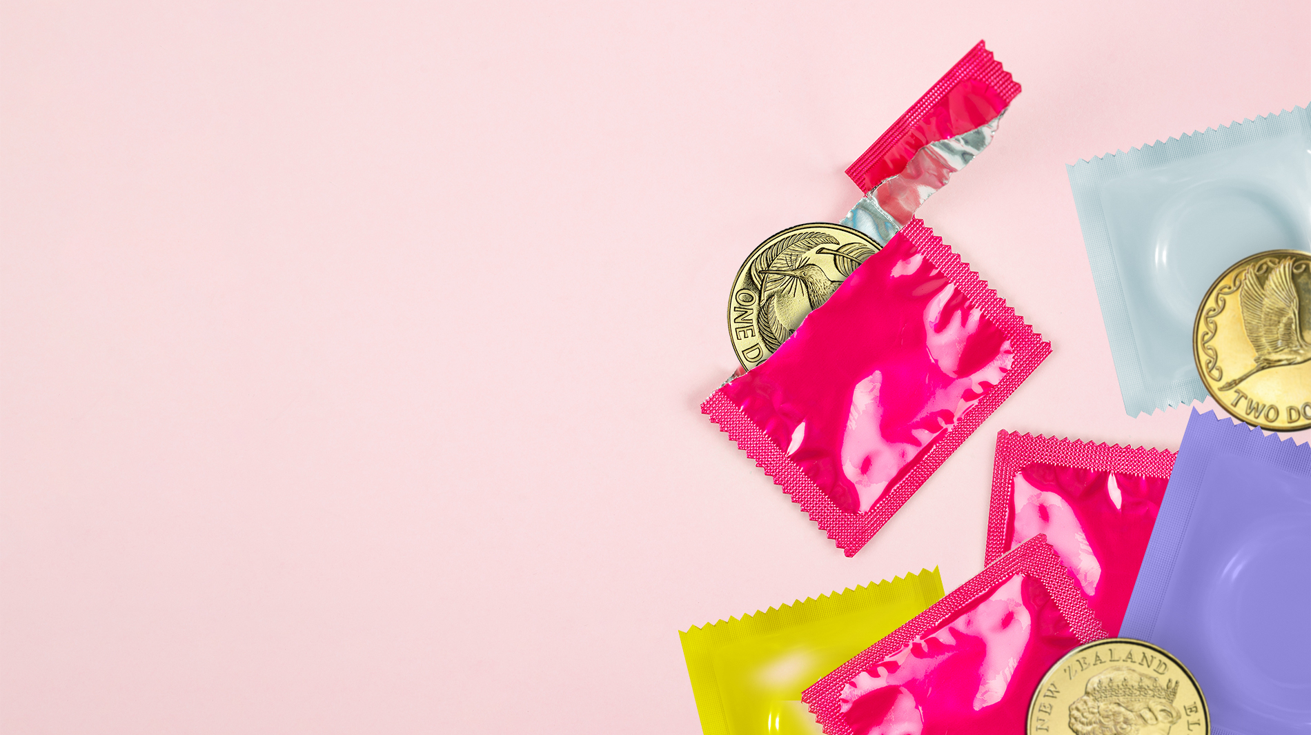 Ripped condom packets filled with coins